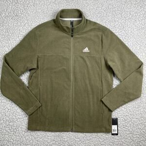 Adidas Golf Strata Full Zip Fleece Jacket Mens Heather Olive Green Long Sleeve